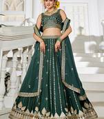 Green Georgette Sequinse embroidery Lehenga choli with Dupatta