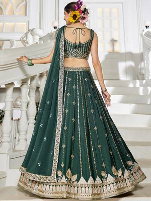 Green Georgette Sequinse embroidery Lehenga choli with Dupatta 2