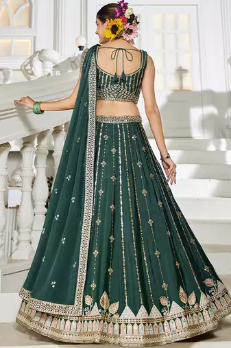 Green Georgette Sequinse embroidery Lehenga choli with Dupatta