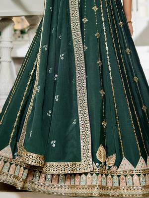 Green Georgette Sequinse embroidery Lehenga choli with Dupatta 3