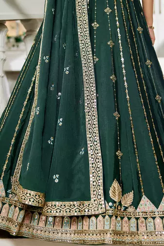 Green Georgette Sequinse embroidery Lehenga choli with Dupatta