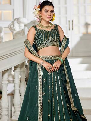 Green Georgette Sequinse embroidery Lehenga choli with Dupatta 4