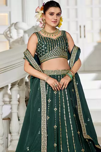 Green Georgette Sequinse embroidery Lehenga choli with Dupatta