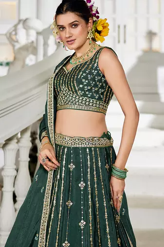 Green Georgette Sequinse embroidery Lehenga choli with Dupatta