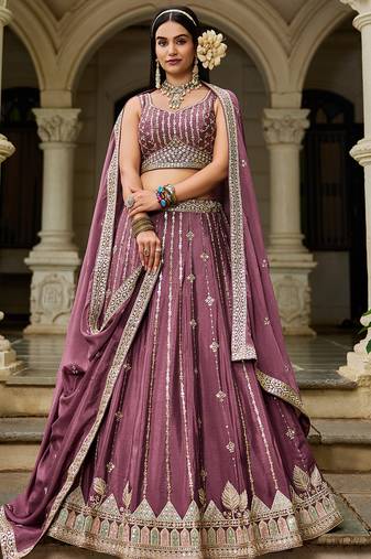 Rose gold Georgette Sequinse embroidery Lehenga choli with Dupatta
