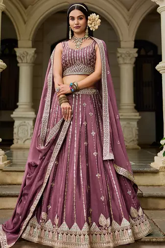 Rose gold Georgette Sequinse embroidery Lehenga choli with Dupatta