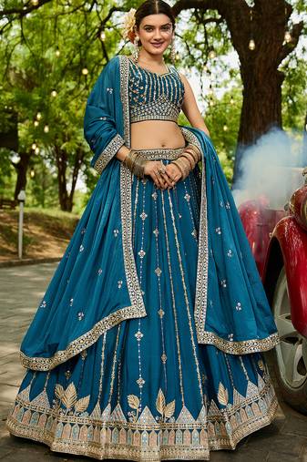 Teal Georgette Sequinse embroidery Lehenga choli with Dupatta