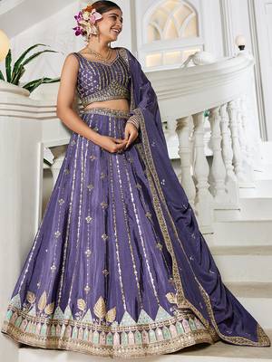 Violet Georgette Sequinse embroidery Lehenga choli with Dupatta 1