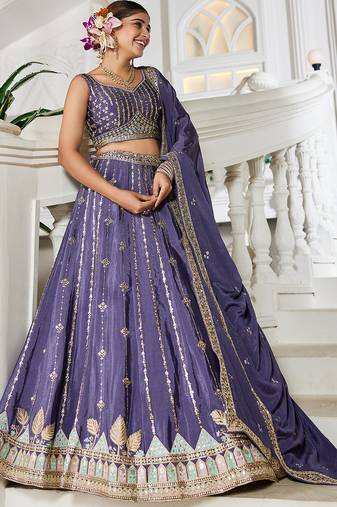 Violet Georgette Sequinse embroidery Lehenga choli with Dupatta