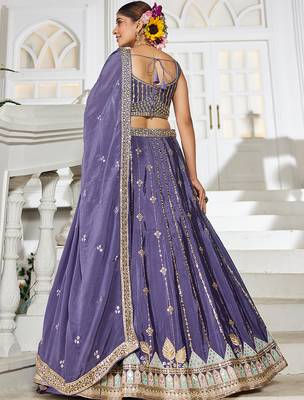 Violet Georgette Sequinse embroidery Lehenga choli with Dupatta 2