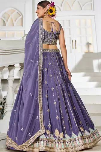 Violet Georgette Sequinse embroidery Lehenga choli with Dupatta