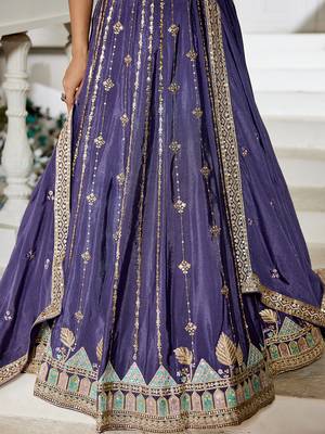 Violet Georgette Sequinse embroidery Lehenga choli with Dupatta 3