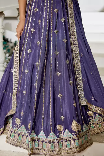 Violet Georgette Sequinse embroidery Lehenga choli with Dupatta