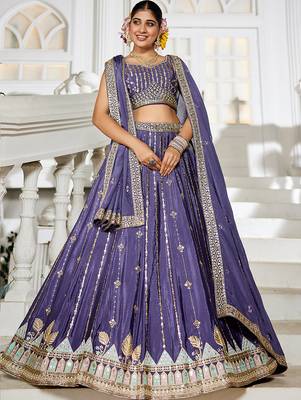 Violet Georgette Sequinse embroidery Lehenga choli with Dupatta 4