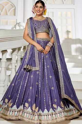 Violet Georgette Sequinse embroidery Lehenga choli with Dupatta