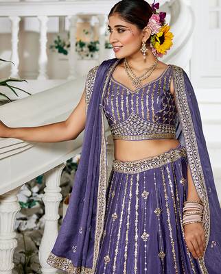 Violet Georgette Sequinse embroidery Lehenga choli with Dupatta 5