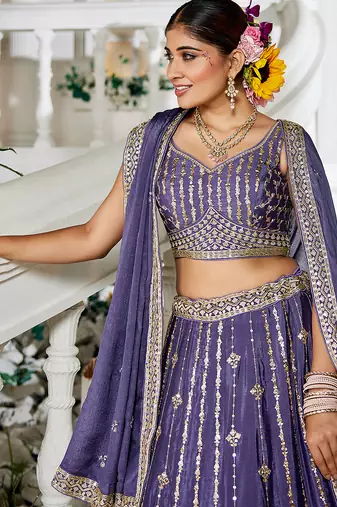 Violet Georgette Sequinse embroidery Lehenga choli with Dupatta