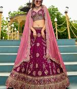 Burgundy Georgette Sequinse embroidery Lehenga choli with Dupatta