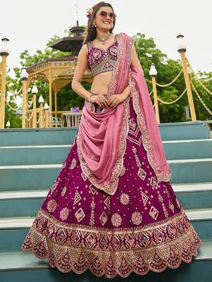 Burgundy Georgette Sequinse embroidery Lehenga choli with Dupatta 2