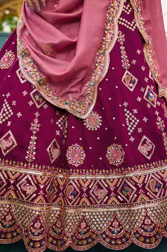 Burgundy Georgette Sequinse embroidery Lehenga choli with Dupatta