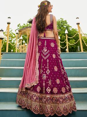 Burgundy Georgette Sequinse embroidery Lehenga choli with Dupatta 5