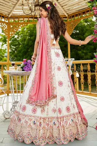 Cream Georgette Sequinse embroidery Lehenga choli with Dupatta