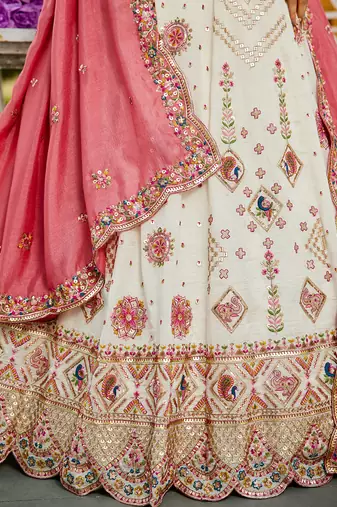 Cream Georgette Sequinse embroidery Lehenga choli with Dupatta