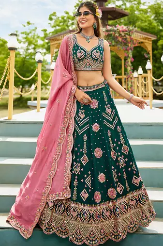Green Georgette Sequinse embroidery Lehenga choli with Dupatta