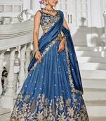 Navy blue Chiffon Sequinse embroidery Lehenga choli with Dupatta