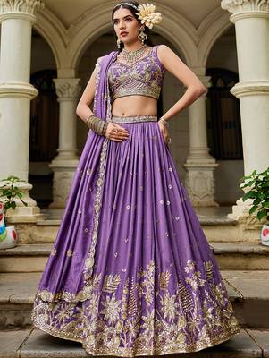 Purple Chiffon Sequinse embroidery Lehenga choli with Dupatta 1