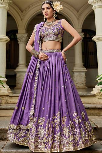 Purple Chiffon Sequinse embroidery Lehenga choli with Dupatta