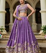 Purple Chiffon Sequinse embroidery Lehenga choli with Dupatta