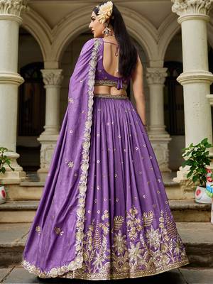 Purple Chiffon Sequinse embroidery Lehenga choli with Dupatta 2