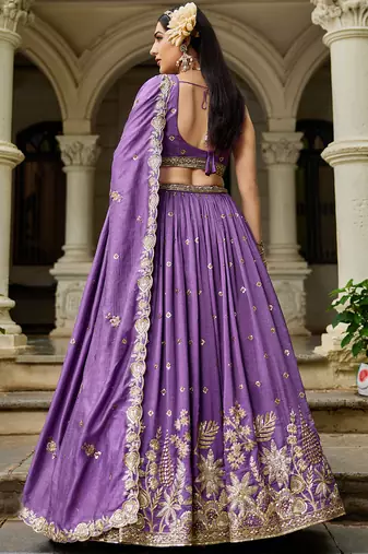 Purple Chiffon Sequinse embroidery Lehenga choli with Dupatta