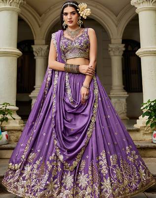Purple Chiffon Sequinse embroidery Lehenga choli with Dupatta 3