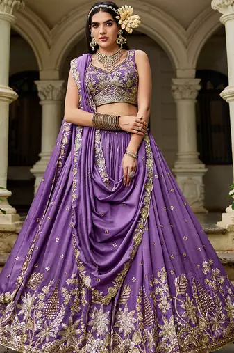 Purple Chiffon Sequinse embroidery Lehenga choli with Dupatta