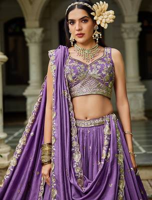 Purple Chiffon Sequinse embroidery Lehenga choli with Dupatta 4