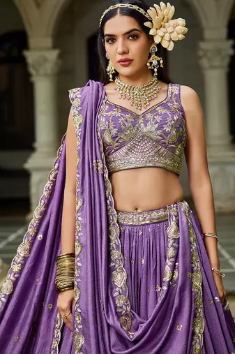 Purple Chiffon Sequinse embroidery Lehenga choli with Dupatta