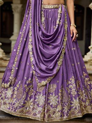 Purple Chiffon Sequinse embroidery Lehenga choli with Dupatta 5