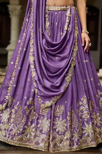Purple Chiffon Sequinse embroidery Lehenga choli with Dupatta