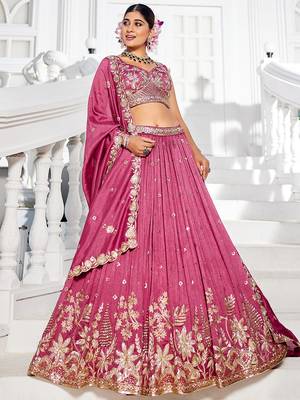 Rose gold Chiffon Sequinse embroidery Lehenga choli with Dupatta 1