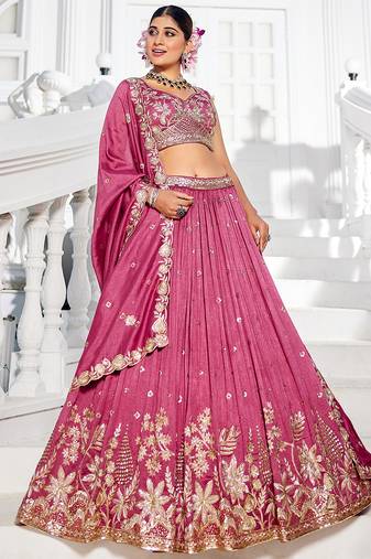 Rose gold Chiffon Sequinse embroidery Lehenga choli with Dupatta
