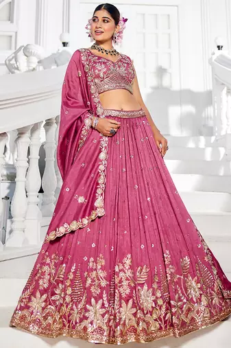 Rose gold Chiffon Sequinse embroidery Lehenga choli with Dupatta
