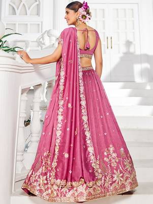 Rose gold Chiffon Sequinse embroidery Lehenga choli with Dupatta 2