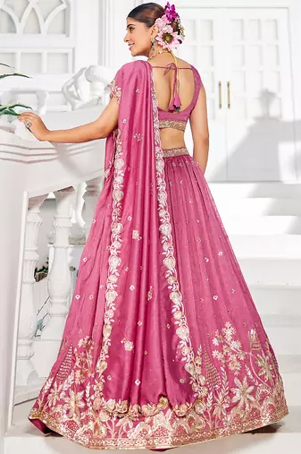 Rose gold Chiffon Sequinse embroidery Lehenga choli with Dupatta