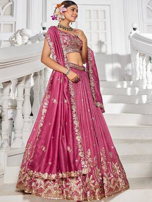 Rose gold Chiffon Sequinse embroidery Lehenga choli with Dupatta 3