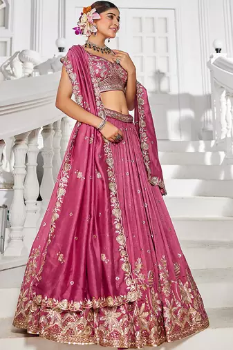 Rose gold Chiffon Sequinse embroidery Lehenga choli with Dupatta