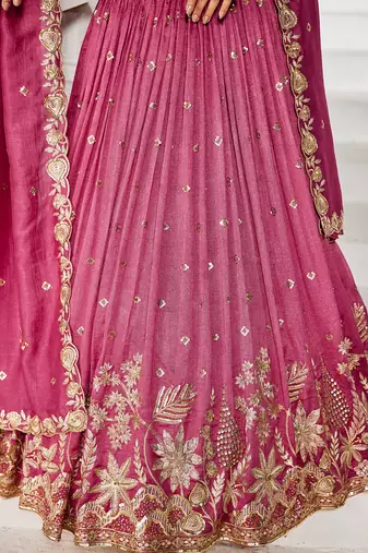 Rose gold Chiffon Sequinse embroidery Lehenga choli with Dupatta