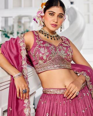 Rose gold Chiffon Sequinse embroidery Lehenga choli with Dupatta 5