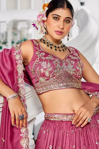 Rose gold Chiffon Sequinse embroidery Lehenga choli with Dupatta